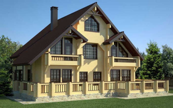 Проект деревянного дома с мансардой из профилированного бруса, 263 м2 (042)